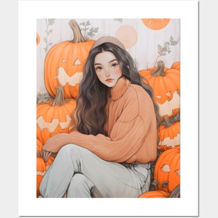 Halloween Pumpkin Girl Posters and Art